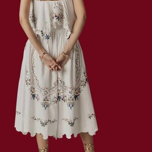 Anthropologie White Embroidered Wide Leg Pants